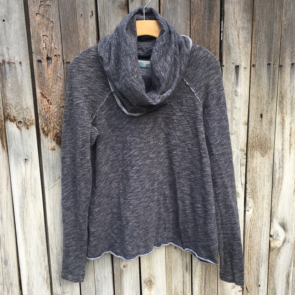Free People Beach Cocoon Cowl Neck Pullover Sweater Cotton Charcoal Grey